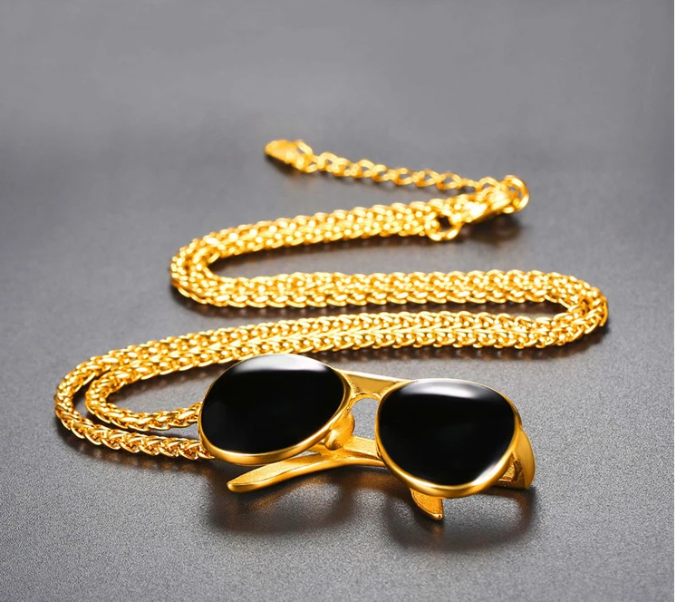 18k gold plated men jewelry cool sunglass pendant necklace with chain Necklaces 2