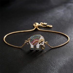 Dripping Zircon Elephant Charm Gold Bracelet Pull Adjustable Necklaces Dripping Zircon Elephant Charm Gold Bracelet Pull Adjustable Necklaces