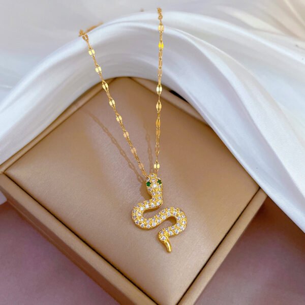 Full Of Diamond Green Eyes Small Snake Micro Gold Necklace Necklaces 7