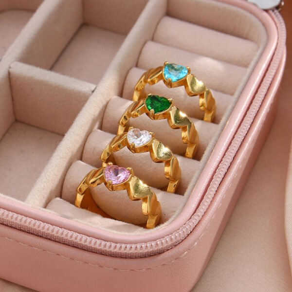 Zircon Ring In Stainless Steel Plated 18K Gold Heart Rings 3