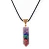 Seven Chakra Natural Crushed Stone Hexagon Column Necklace Aura Pendant Necklaces 16