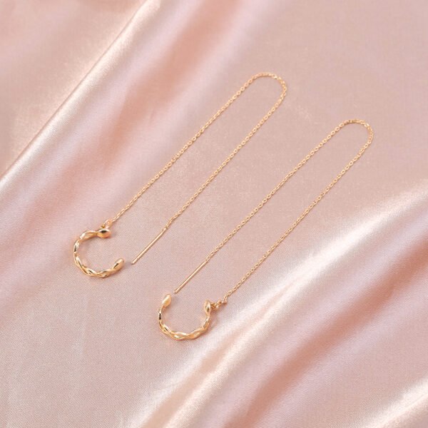Gold Long Fringed Copper Ear Clip Ear Wire Earrings 7