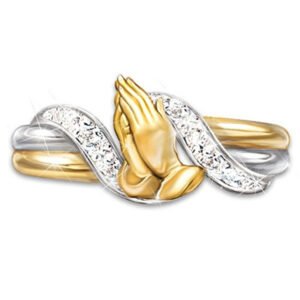 14K Gold Plated Prayer Hands Zircon Ring Promos30