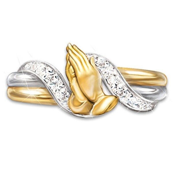 14K Gold Plated Prayer Hands Zircon Ring Promos30 3