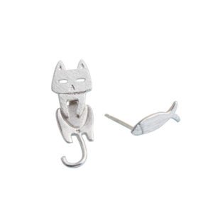 S925 Sterling Silver Stud Earrings Fashion Detachable Cat Fish Pin Studs Cute Comet Silver Earrings Earrings