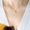 14K Gold Plated Stainless Steel Necklace Square White Jade Pendant Women’s Jewelry Necklaces 16