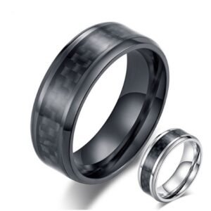 Black Carbon Fiber Inlay Men’s Wedding Brand Ring Stainless Steel Jewelry Dropshopping 8mm Rings