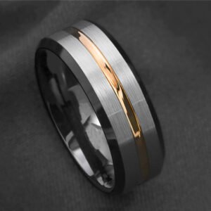 Silver Black Gold Stripe Ring Rings Silver Black Gold Stripe Ring Rings