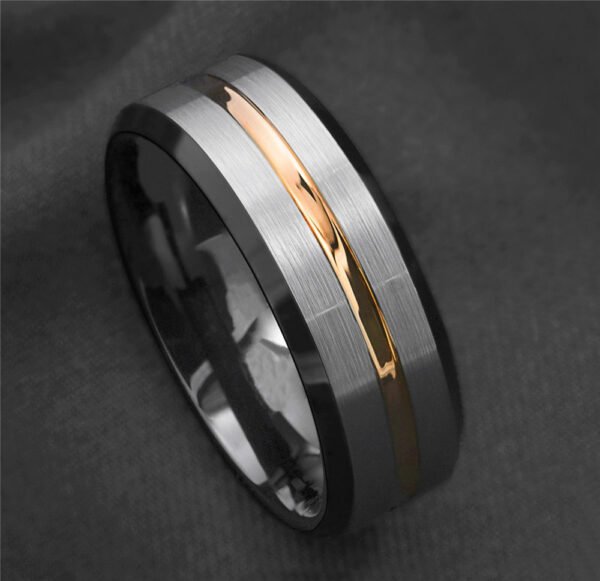 Silver Black Gold Stripe Ring Rings 3