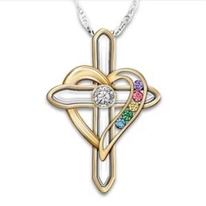 Cross Love Colorful Imitatio Gemstone Pendant Alloy Clavicle Chain Necklaces