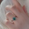 Vintage S925 Sterling Silver Black Gold Palaiba Glass Stone Flower Ring Rings 17
