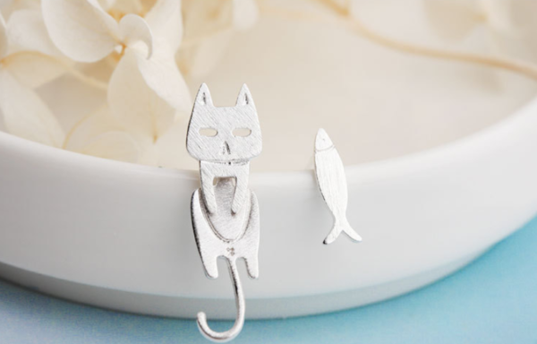 S925 Sterling Silver Stud Earrings Fashion Detachable Cat Fish Pin Studs Cute Comet Silver Earrings Earrings 4