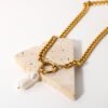 European And American Stainless Steel 18K Gold Two Pearl Pendant Cuban Link Chain Necklace Necklaces 11