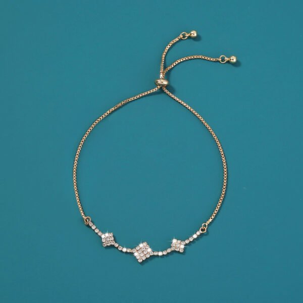 Brass Gold Plated Square Micropaved Zircon Pendant Shrink Brass Bead Bracelet Bracelets 12