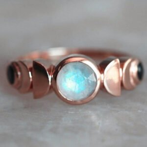 Moon Round Rose Gold Moonstone Ring Rings