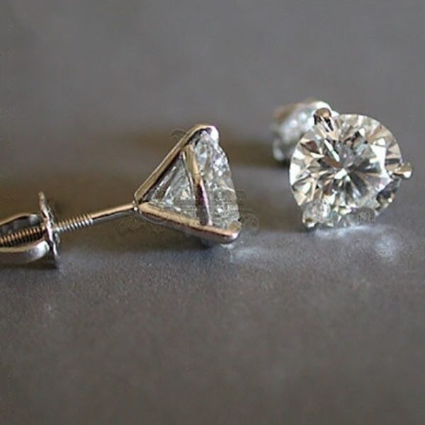 Stud Earrings Men’s White Gold 8mm Diamond Three Claw Stud Earrings Earrings 7