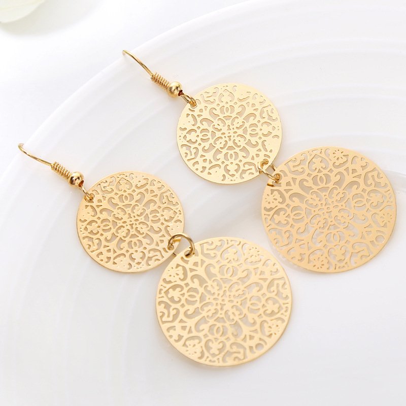 Womens Round Hollow Earrings Gold Filled Dangle Earrings Drop Earing Jewelry Earrings 2