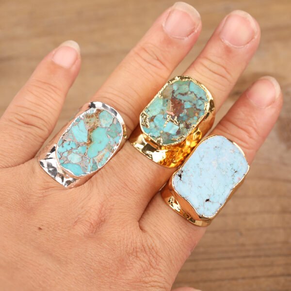 Natural Gold Turquoise Stone Bead Ring Rings 7