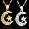 Muslim Crescent Pendant Necklace Silver Gold Color Cubic Zirconia CZ Islam Moon Star Jewelry Women Gift Necklaces 9