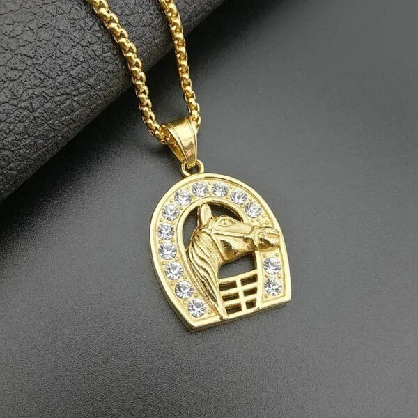 Titanium steel gold-plated diamond gold horse head pendant Accessories 7