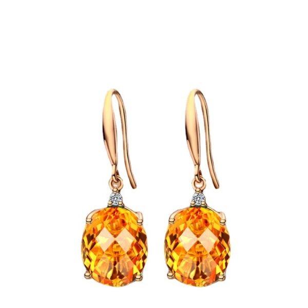 18K Gold Oval Earrings Colored Gems, Champagne Jewelry Earrings 7