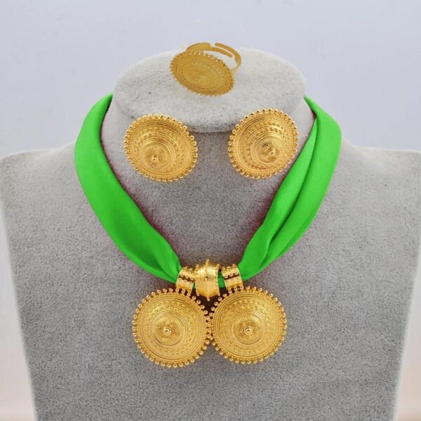 Ethiopian Ladies Gold Plated Necklace Earrings Ring Jewelry Set Earrings 4