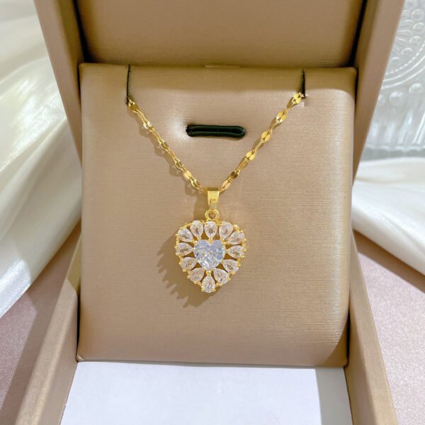Affordable Luxury Style Elegant Heart Full Diamond Real Gold Plated Necklace Necklaces 4
