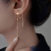 Gold Bronze Heart Long Tassel Drop Earrings Earrings 13