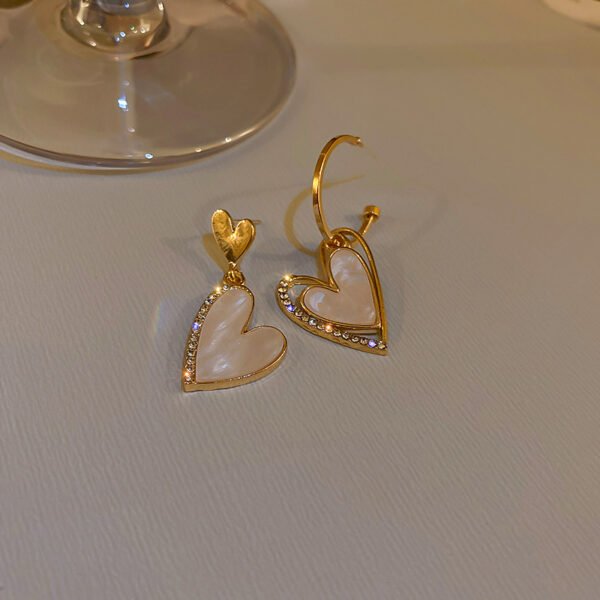 925 Silver Needle Diamond Asymmetric Love Earrings Earrings 6