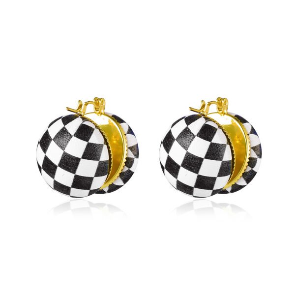 Vintage French Leather Black And White Round Earrings Earrings 4