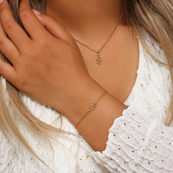 Titanium Steel Necklace 18K Gold Inlaid White Zircon Snake Pendant Necklace Necklaces 7