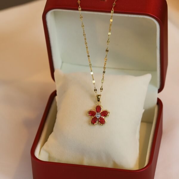 Red Flower Pendant Real Gold Electroplated Necklace Necklaces 3