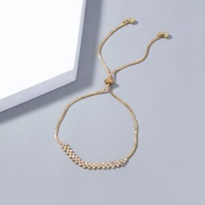 Brass Gold Plated Long Micropaved Zircon Pendant Shrink Pulled Brass Bead Bracelet Bracelets