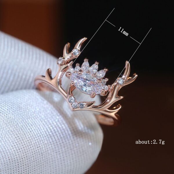 Fashion Glittering Zircon Embellished Lovely Rose Gold Elk Antlers Zircon Ring Christmas 8