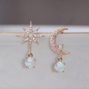 Fashion Women’s Asymmetric Moon Star Earrings Earrings