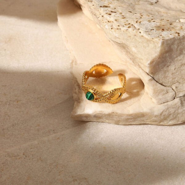 18K Gold Stainless Steel Green Malachite Natural Stone Ring Promos25 8