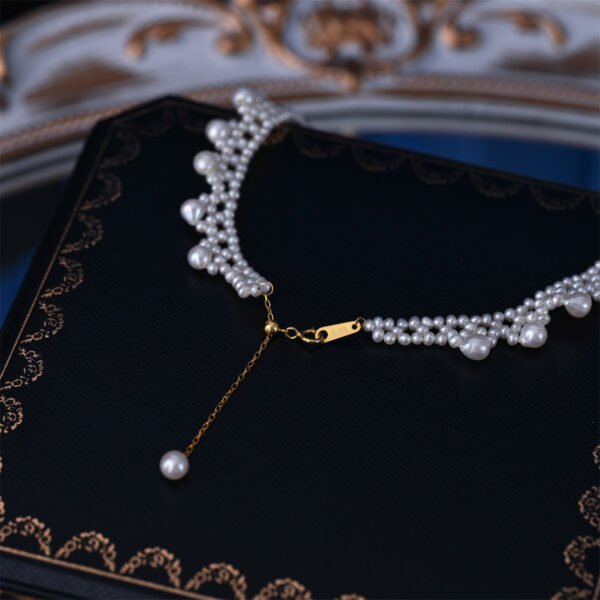 Lace Vintage Multilayer Round Lady Pearl Necklace 18K Gold Adjustable Choker Necklaces 8