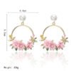 Trendy Cute Pink Flower Earrings For Women Girls Jewelry Female Rhinestone Gold Metal Round Circle Earrings Gift Earrings 21 Trendy Cute Pink Flower Earrings For Women Girls Jewelry Female Rhinestone Gold Metal Round Circle Earrings Gift Earrings 21