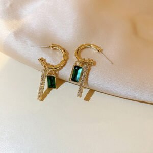 925 Silver Needle Personalized Design Diamond Green Zircon Earrings Earrings