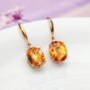 18K Gold Oval Earrings Colored Gems, Champagne Jewelry Earrings 9