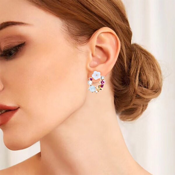 Girly Heart Pearl Bow Knot Wreath Ears Earrings 3