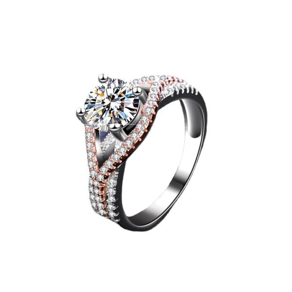 Mosan Diamond  Female Silver Ring Gold Exaggerated Two Colors Rings 4
