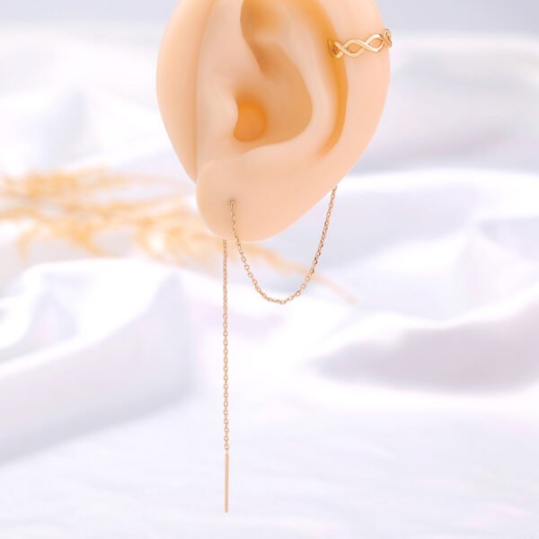 Gold Long Fringed Copper Ear Clip Ear Wire Earrings 8