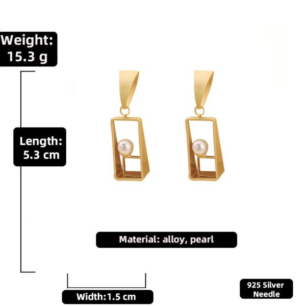 925 Silver Needle Fashion Geometric Pearl Metal Wind Earrings Earrings 5