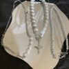 Cross Pearl Necklace Temperament Geometry Necklaces 11