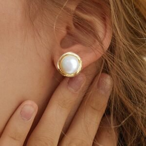 Pearl 14K Real Gold Plated Pearl Stud Earrings 925 Silver Earrings