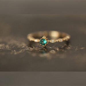S925 Sterling Silver 14K Yellow Gold Plated Emerald Ring Rings