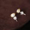Pearl 14K Real Gold Plated Pearl Stud Earrings 925 Silver Earrings 11