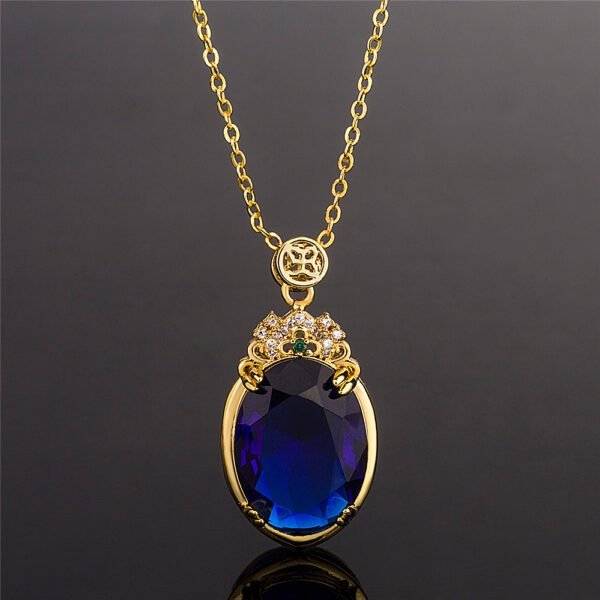 Korean Style Hot Sale Big Stone Brazil Topaz Sapphire Pendant 18K Gold Plating With Diamond Inlaid Luxury Atmosphere Accessories 5