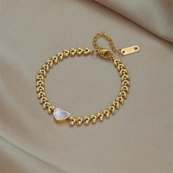 Titanium Steel 18K Gold Fashionable Retro Heart-shaped Shell Wheat Versatile High Sense Temperamental Bracelet Women Bracelets 5